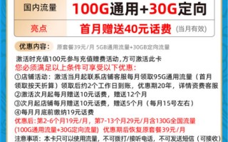 电信惊鸿卡 19元月租100G通用+30G定向【低月租】
