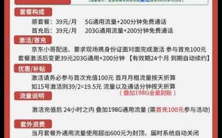 联通王者卡39元包203G通用+200分钟通话套餐介绍